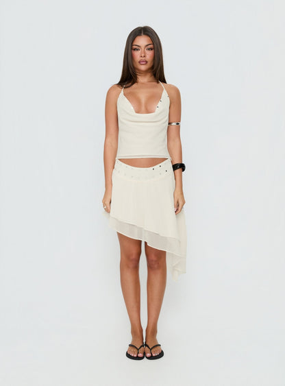 Gemmina Asymmetrical Chiffon Mini Skirt Cream