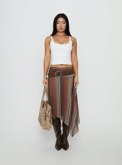 Massino Asymmetrical Midi Skirt Multi Stripe