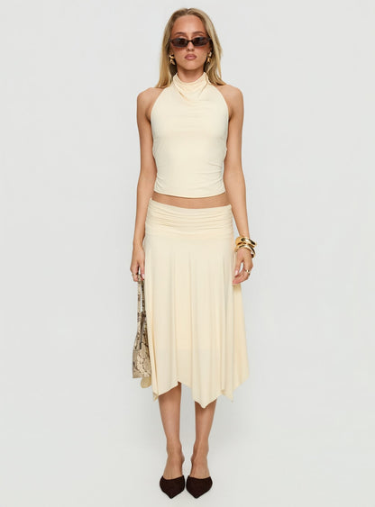 Scenic Route Asymmetrical Midi Skirt Yellow
