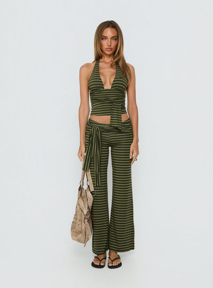 Esata Tie Detail Pants Green Stripe
