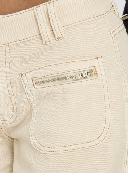 Lifetimes Mid Rise Wide Leg Cargo Jeans Cream