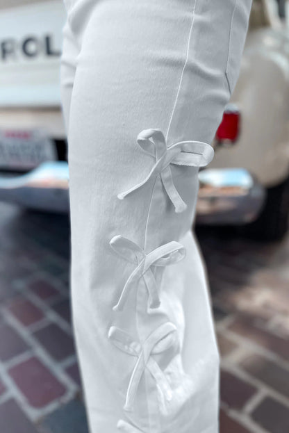 White Bow Knot Side Detail Straight Leg Loose Jeans