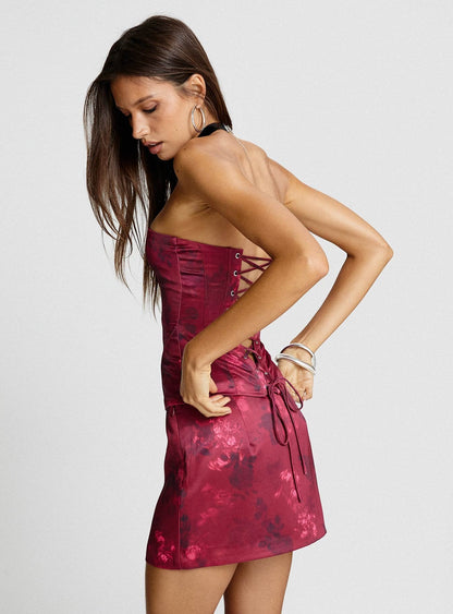 Lovesita Bow Mini Skirt Red Floral
