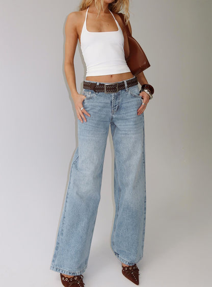 Serenitia Mid Rise Straight Leg Jeans Light Wash