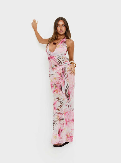 Karzi Chiffon Maxi Skirt Pink Floral
