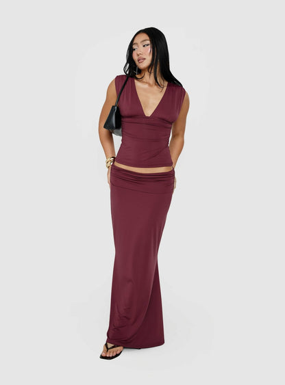 Liorah Foldover Waist Maxi Skirt Red