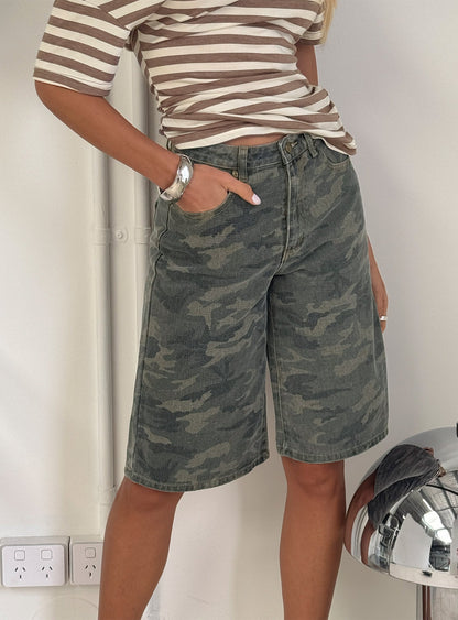 Tag Longline Denim Jorts Washed Camo