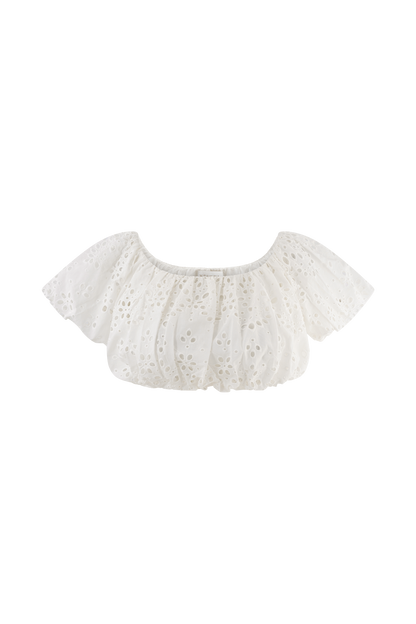 Autumn Off Shoulder Broderie Top - White