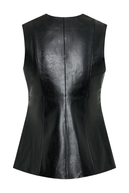 Coralia Faux Leather Sleeveless Vest - Black