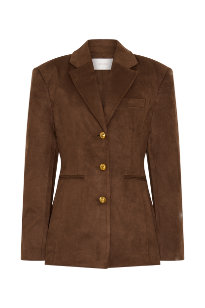 Sally Faux Suede Cinched Blazer - Milk Chocolate