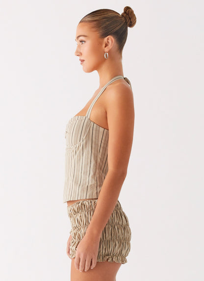 Cheryl Bustier Halter Top - Oatmeal Stripe