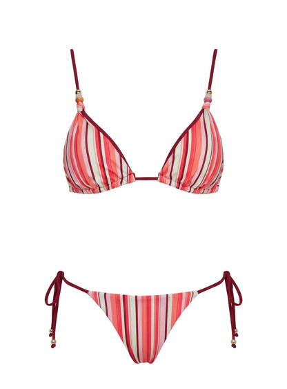 Maki Beaded Tie Side Bikini Bottoms Orange Stripe