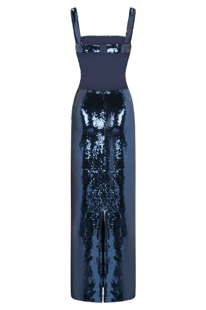 Adoria Sequin Cut Out Maxi Dress - Navy