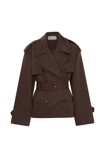 Alden Short Trench Jacket - Chocolate