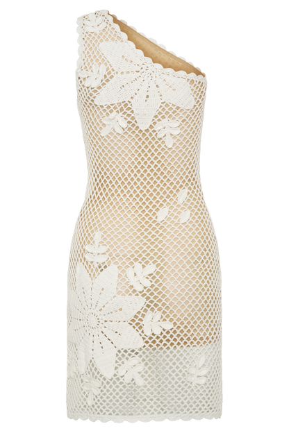 Barker Hand Crochet Knit Mini Dress - White