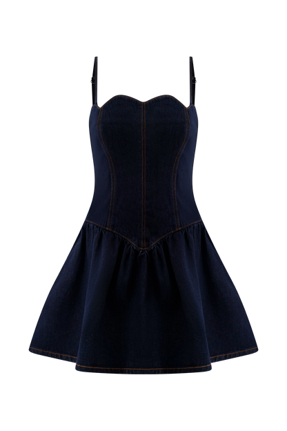 Cheyenne Scallop Denim Mini Dress - Indigo Blue