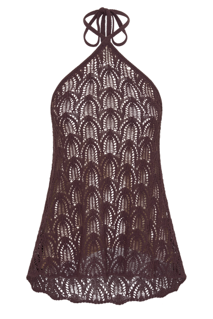 Corey Crochet Halter Neck Top - Chocolate