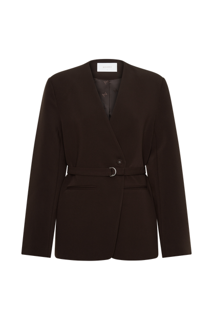 Darcie Drop Shoulder Suiting Blazer - Dark Chocolate