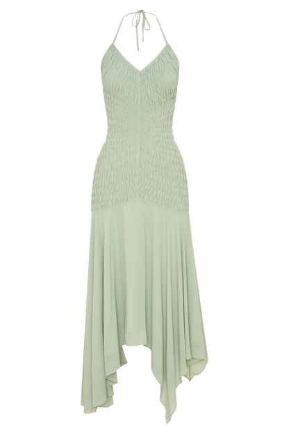 Evelyn Shirred Chiffon Maxi Dress - Sage