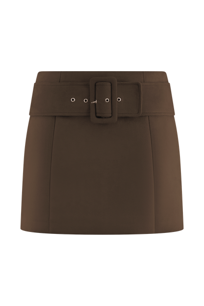 Hayes Faux Suede Belted Mini Skirt - Chocolate