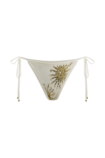 Huntleigh Crochet Bikini Bottom - White & Gold Sunshine Print