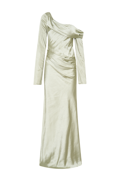 Iris Long Sleeve Satin Maxi Dress - Sage