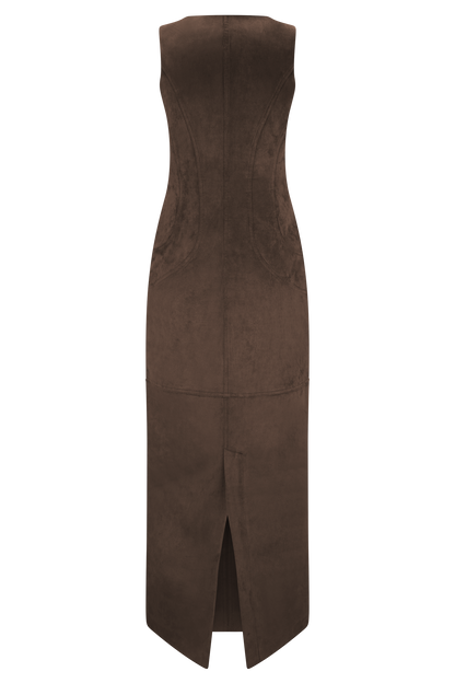 Liam Faux Suede Maxi Dress - Dark Chocolate