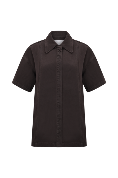 Maya Oversized Denim Shirt - Chocolate