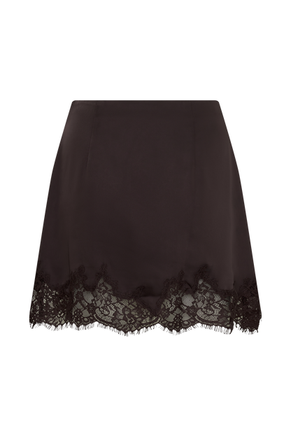 Nina Lace And Satin Mini Skirt - Chocolate