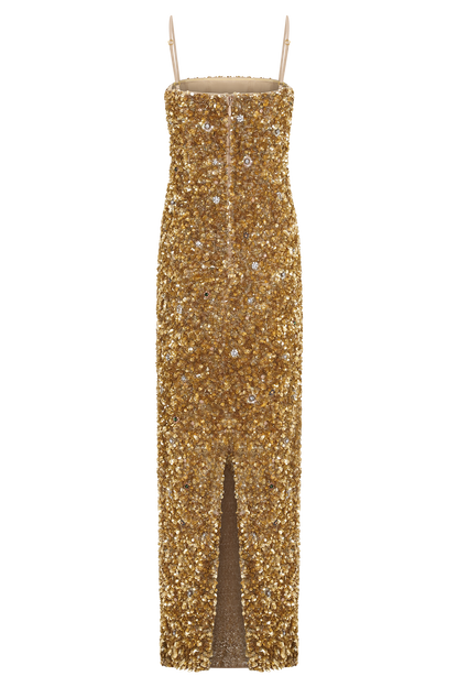 Porter Hand Beaded Midi Dress - Gold