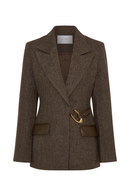 Romy Structured Blazer With Hardware - Herringbone