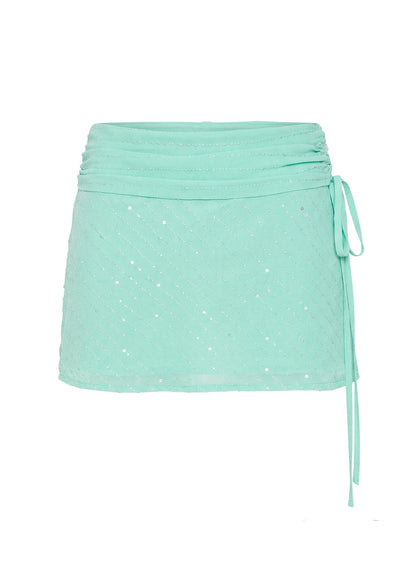 Kosmas Ruched Tie Side Mini Skirt Turquoise