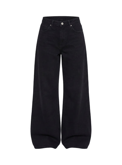Naylor Mid Rise Wide Leg Jeans Washed Black Denim