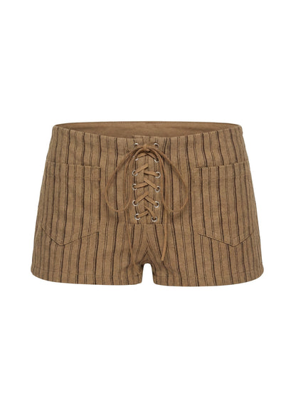 Ronnee Lace Up Shorts Brown Stripe