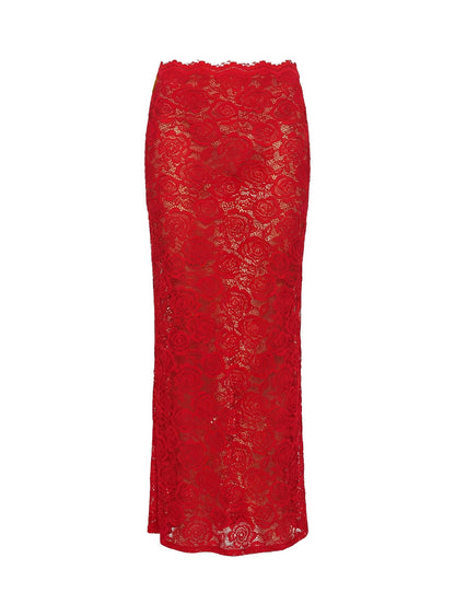 Vionna Lace Maxi Skirt Red