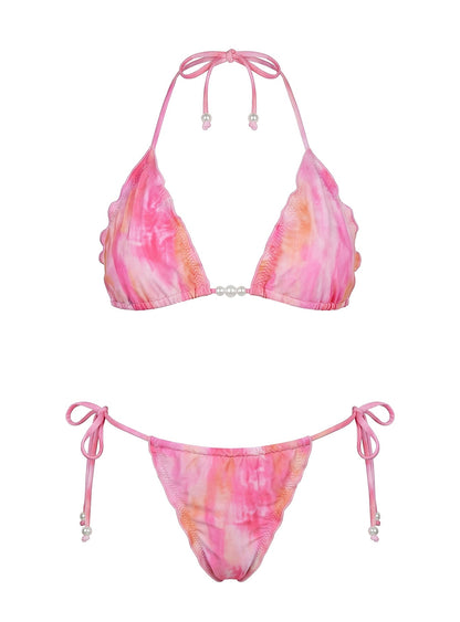 Take A Dip Frill Detail Bikini Bottoms Pink Tie Dye