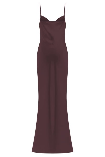Lilly Sweetheart Satin Maxi Dress - Dark Chocolate