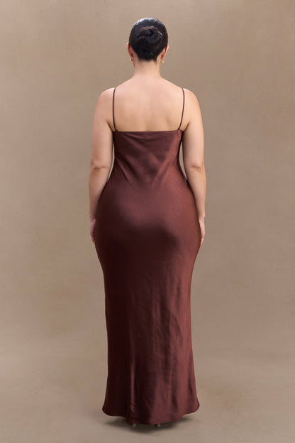 Lilly Sweetheart Satin Maxi Dress - Dark Chocolate