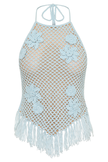 Miley Crochet Halter Top - Pale Aqua