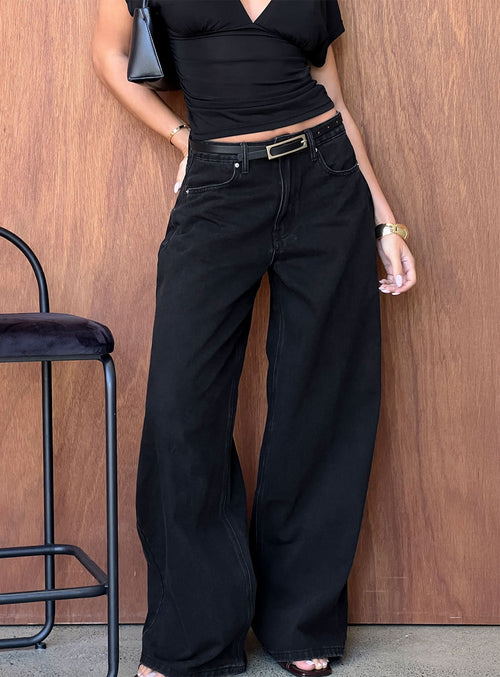Naylor Mid Rise Wide Leg Jeans Washed Black Denim