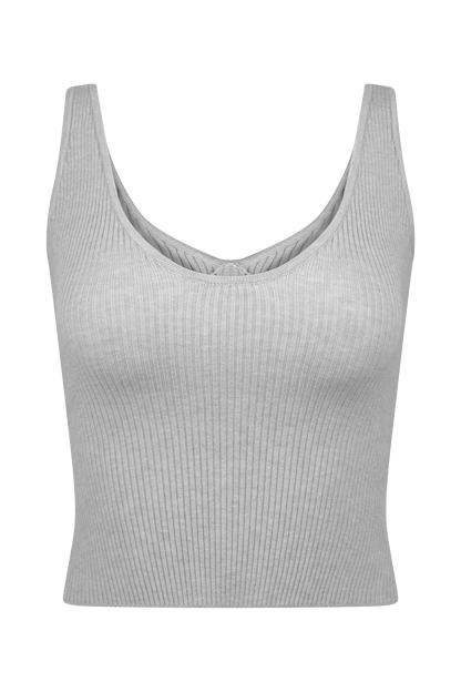 Natalya Ribbed Knit Cami Top - Heather Grey Marle