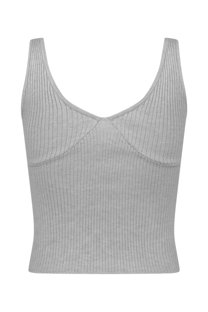 Natalya Ribbed Knit Cami Top - Heather Grey Marle