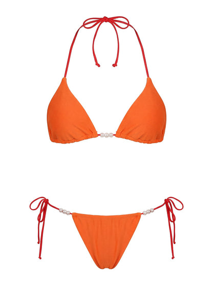 On Island Time String Bead Detail Bikini Top Orange