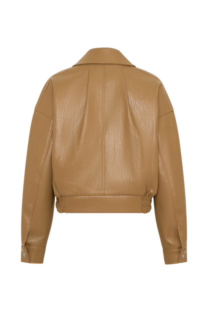 Paige Faux Leather Cropped Jacket - Beige