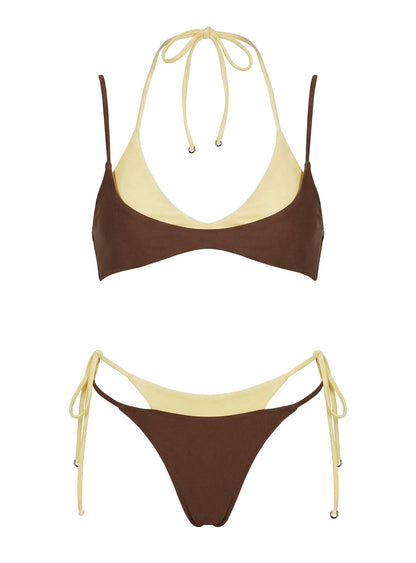 Andrei Layered Cheeky Bikini Bottoms Brown / Yellow