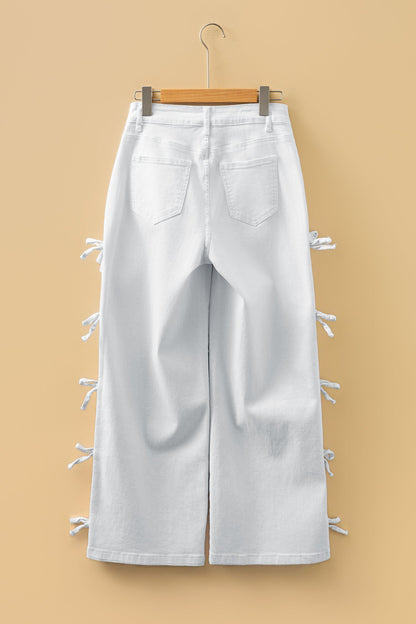 White Bow Knot Side Detail Straight Leg Loose Jeans
