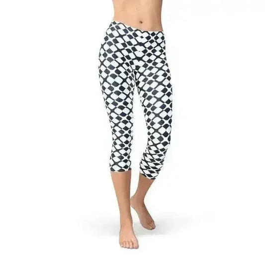 Womens Geometric Blue Tile Capri Leggings