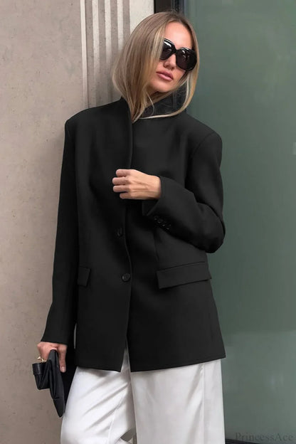 Minimalist White V-Neck Elegant Relaxed Coat