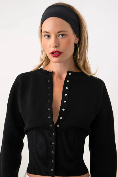 Solid Color Button Long Sleeve Slim Cardigan Sweater