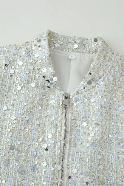 Stand Collar Sequin Long Sleeve Jacket
